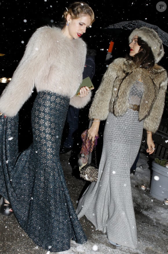 Eugenie Niarchos et Margherita Missoni - Arrivees des invites au mariage religieux de Andrea Casiraghi et Tatiana Santo Domingo en l'eglise de Rougemont, le 1er fevrier 2014. 