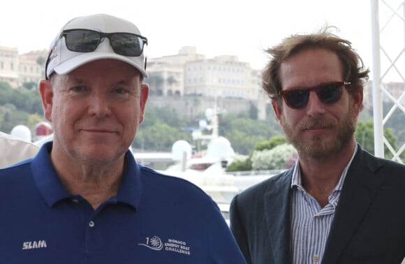 Le prince Albert II de Monaco, Andrea Casiraghi - 10ème édition du "Energy Boat Challenge" au Yacht Club de Monaco le 5 juillet 2023.