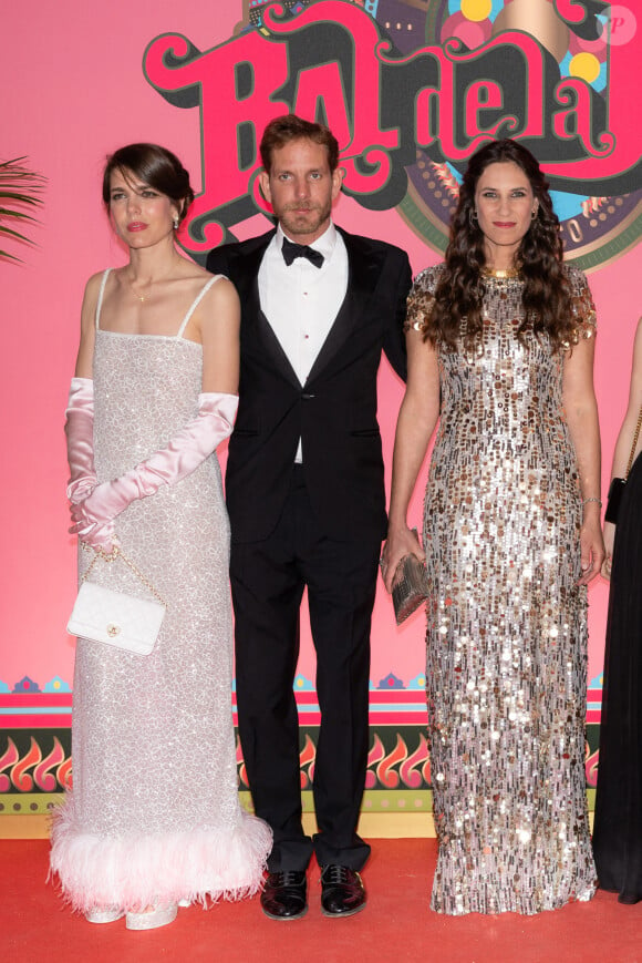 Charlotte Casiraghi, Andrea Casiraghi et Tatiana Santo Domingo - Arrivée de la famille princière au Bal de la Rose 2023 sur le thème "Bollywood" à la salle des étoiles à Monaco le 25 mars 2023. © Olivier Huitel / Pool / Bestimage 