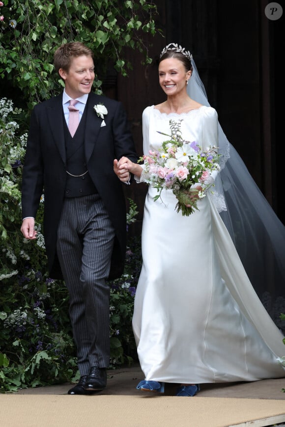 Olivia Henson est arrivée dans une somptueuse robe de mariée conçue par la styliste Emma Victoria Payne. Zak Hussein/Splash News/ABACAPRESS.COM