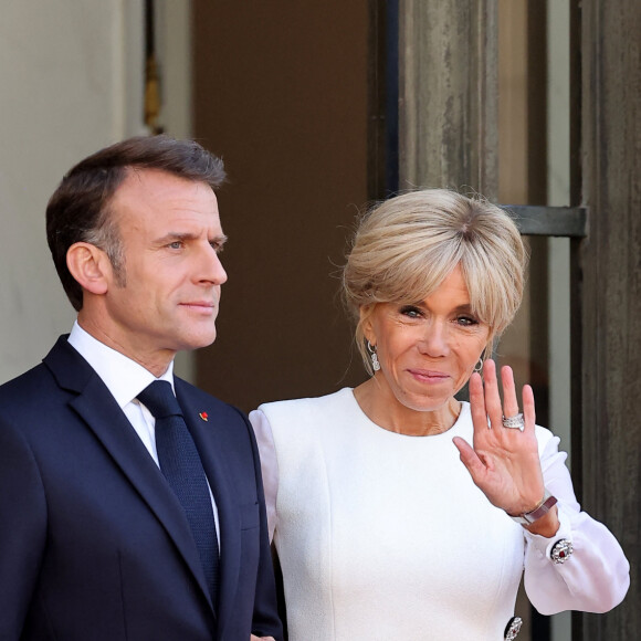 Emmanuel Macron et sa femme Brigitte - Dîner d'état en l'honneur du président des Etats-Unis et sa femme au palais de l'Elysée à Paris, à l'occasion de leur visite officielle en France. Le 8 juin 2024 © Jacovides-Moreau / Bestimage 