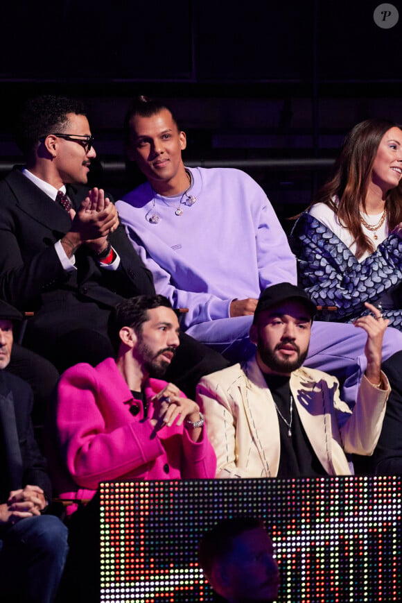 Luc Junior Tam, Stromae, sa femme Coralie Barbier, BigFlo et Oli en backstage de la 38ème cérémonie des Victoires de la musique à la Seine musicale de Boulogne-Billancourt, France, le 10 février 2023. © Moreau-Veren/Bestimage