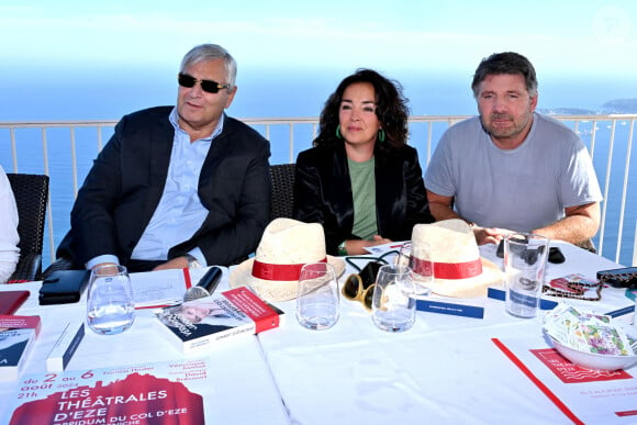 Stéphane Cherki, Stéphanie Paréja et Philippe Lellouche - Conférence de presse de présentation de la seconde édition des Théâtrales d'Eze à l'hôtel de la Chévre d'Or à Eze Village le 11 juin 2024.  © Bruno Bebert / Bestimage