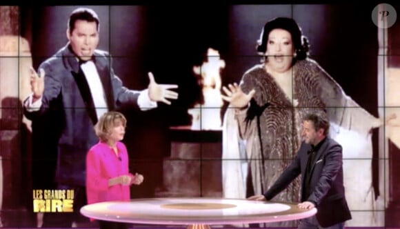 Exclusif - Captures d'écran - Les Chevaliers du Fiel lors de l'enregistrement de l'émission "Les grands du rire", présentée par Bernard Montiel et Karen Cheryl, et diffusée le 15 juin sur C8