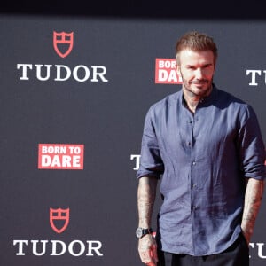 David Beckham, l'ambassadeur de la marque Tudor, lors de l'ouverture d'une boutique de la marque à Bercelone, le 4 juin 2024 