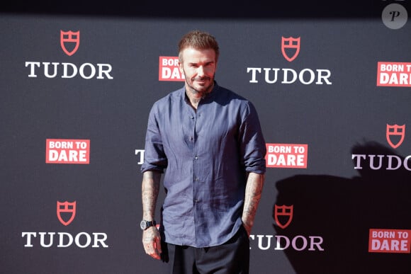 David Beckham, l'ambassadeur de la marque Tudor, lors de l'ouverture d'une boutique de la marque à Bercelone, le 4 juin 2024 