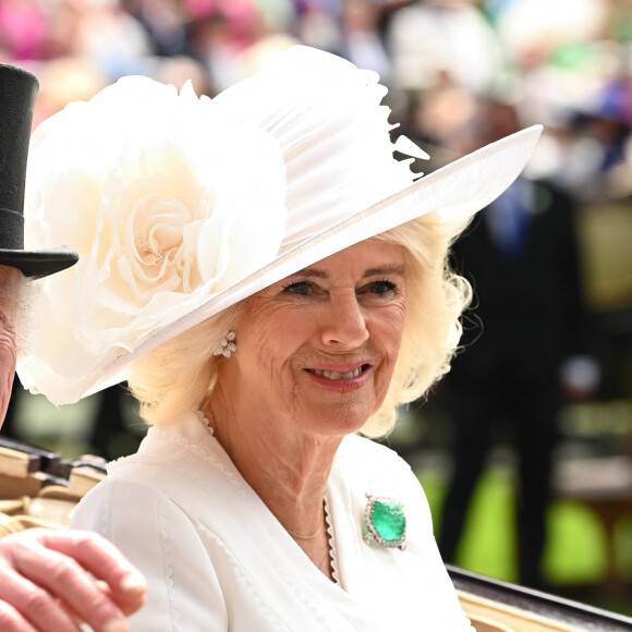 Camilla Parker Bowles, reine consort d'Angleterre, à Ascot, le 20 juin 2024. Credit: GoffPhotos.com