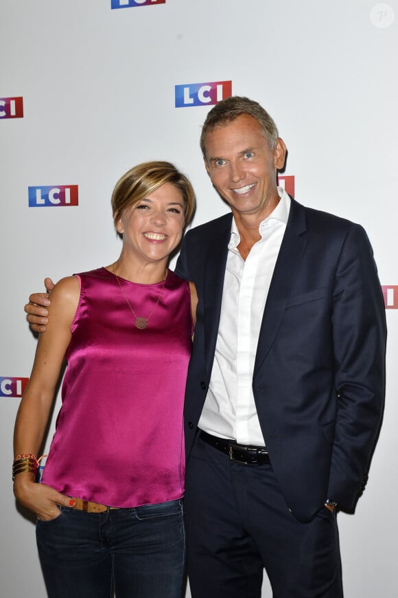 Bénédicte Le Chatelier et Christophe Jakubyszyn lors du photocall de la conférence de rentrée de la chaine LCI à Boulogne Billancourt le 30 août 2017. © Coadic Guirec / Bestimage