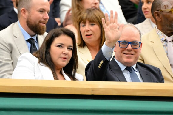 Madame Melanie Antoinette de Massy president du Monte Carlo Country Club et SAS Prince ALbert II de Monaco dans la Royal Box au tournoi de Wimbledon à Londres, Royaume Uni, le 8 juillet 2024. © Chryslene Caillaud/Panoramic/Bestimage