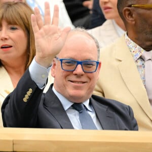 Madame Melanie Antoinette de Massy president du Monte Carlo Country Club et SAS Prince ALbert II de Monaco dans la Royal Box au tournoi de Wimbledon à Londres, Royaume Uni, le 8 juillet 2024. © Chryslene Caillaud/Panoramic/Bestimage