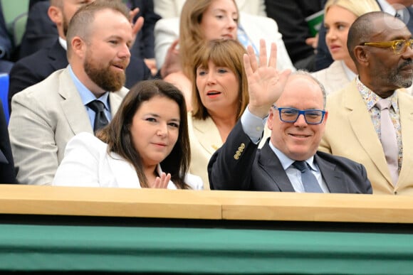 Madame Melanie Antoinette de Massy president du Monte Carlo Country Club et SAS Prince ALbert II de Monaco dans la Royal Box au tournoi de Wimbledon à Londres, Royaume Uni, le 8 juillet 2024. © Chryslene Caillaud/Panoramic/Bestimage