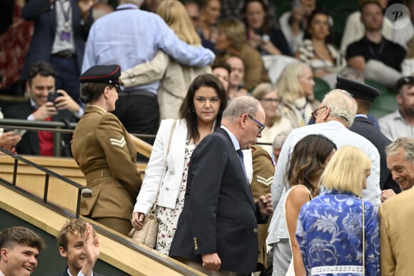 Madame Melanie Antoinette de Massy president du Monte Carlo Country Club et SAS Prince ALbert II de Monaco dans la Royal Box au tournoi de Wimbledon à Londres, Royaume Uni, le 8 juillet 2024. © Chryslene Caillaud/Panoramic/Bestimage