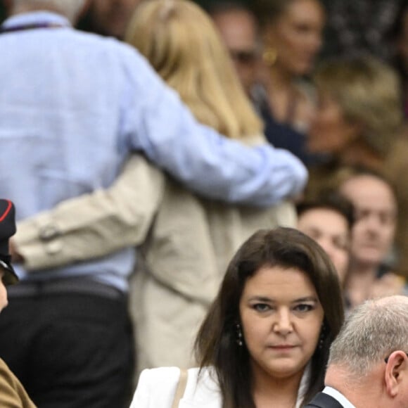 Madame Melanie Antoinette de Massy president du Monte Carlo Country Club et SAS Prince ALbert II de Monaco dans la Royal Box au tournoi de Wimbledon à Londres, Royaume Uni, le 8 juillet 2024. © Chryslene Caillaud/Panoramic/Bestimage