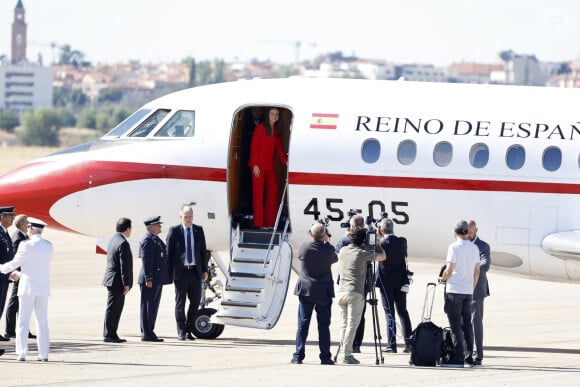 La princesse Leonor d'Espagne à son arrivée à l'aéroport de Madrid, à l'occasion de son premier voyage officiel, seule, au Portugal. Le 12 juillet 2024 