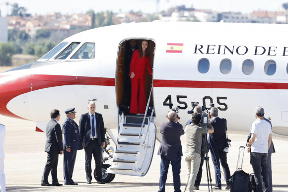 La princesse Leonor d'Espagne à son arrivée à l'aéroport de Madrid, à l'occasion de son premier voyage officiel, seule, au Portugal. Le 12 juillet 2024 