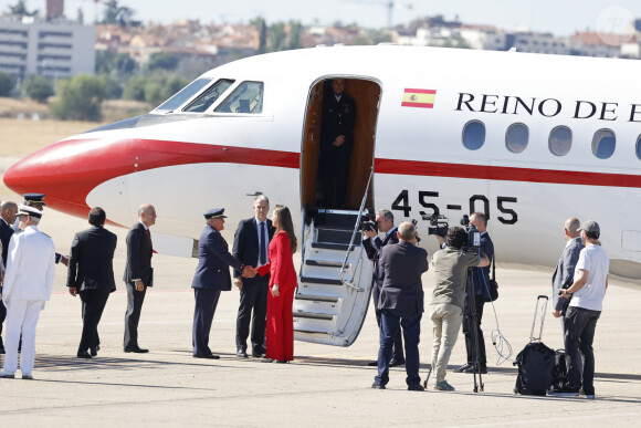 La princesse Leonor d'Espagne à son arrivée à l'aéroport de Madrid, à l'occasion de son premier voyage officiel, seule, au Portugal. Le 12 juillet 2024 