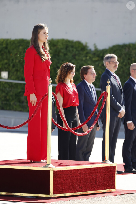 La princesse Leonor d'Espagne à son arrivée à l'aéroport de Madrid, à l'occasion de son premier voyage officiel, seule, au Portugal. Le 12 juillet 2024 