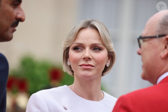 La princesse Charlène de Monaco - Emmanuel Macron, Président de la République Française, et la Première dame Brigitte Macron, accueillent les chefs d'Etat et de gouvernement présents à Paris pour la cérémonie d'ouverture des Jeux Olympiques de Paris 2024 (JO).  © Dominique Jacovides- Pierre Perusseau /Bestimage 