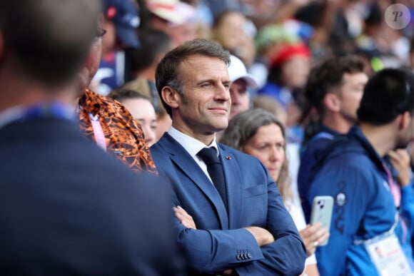 Interviewé la chaîne de télévision publique France 2, Emmanuel Macron avait lancé un défi quelques jours avant à Antoine Dupont : ramener l'or à la France. Mission réussie
Emmanuel Macron - Les célébrités assistent à la Finale de Rugby à 7 opposant la France aux Fidji lors des Jeux Olympiques de Paris 2024 (JO) au Stade de France à Saint-Denis, Seine Saint-Denis