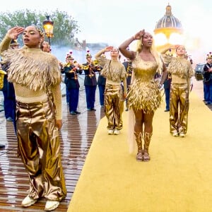 Aya Nakamura chante lors de la cérémonie d'ouverture des Jeux Olympiques (JO) de Paris 2024, à Paris, France, le 26 juillet 2024. 