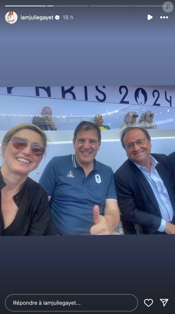 Julie Gayet s'immortalisant tout sourire aux côtés de son époux François Hollande au stade de France ce lundi 29 juillet 2024.
(Capture d'écran Instagram)