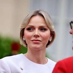 Albert II de Monaco, Prince de Monaco et la Princesse Charlène de Monaco - Emmanuel Macron, Président de la République Française, et la Première dame Brigitte Macron, accueillent les chefs d'Etat et de gouvernement présents à Paris pour la cérémonie d'ouverture des Jeux Olympiques de Paris 2024 (JO).  © Dominique Jacovides - Pierre Perusseau / Bestimage