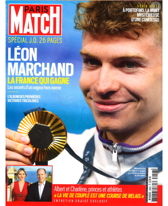 Léon Marchand en couverture de "Paris Match", 1er aout 2024.