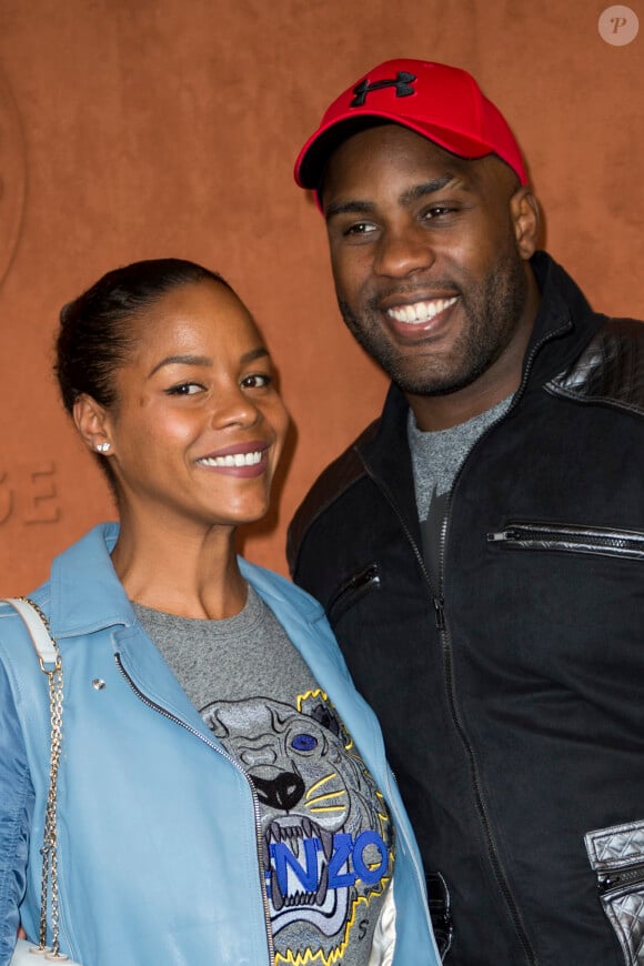 Teddy Riner et sa compagne Luthna Plocus au village lors des internationaux de tennis de Roland Garros à Paris, France, le 5 juin 2019. © JB Autissier / Panoramic / Bestimage