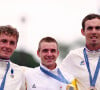 Lors de cette course, Remco Evenepoel est arrivé en tête suivi des français Valentin Madouas et Christophe Laporte qui ont ainsi ramené l'argent et le bronze à l'équipe de France.
Remco Evenepoel, Valentin Madouas et Christophe Laporte sur le poudium de la course en ligne aux Jeux Olympipques de Paris le 3 août 2024. Photo by David Davies/PA/ABACAPRESS.COM