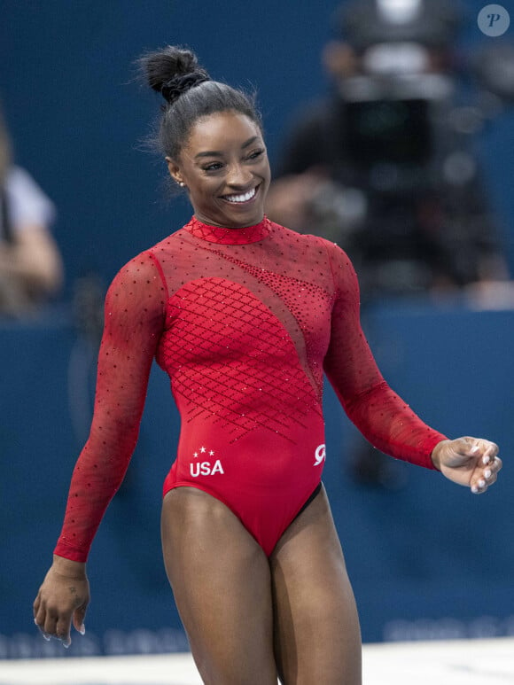 Simone Biles - Célébrités assistent aux épreuves de gymnastique lors des Jeux Olympiques de Paris2024 (JO) le 3 aout 2024. © Perusseau-Jacovides-Bestimage