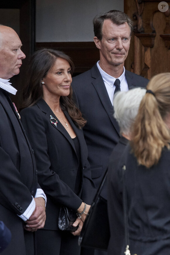 La princesse Marie de Danemark, Le prince Joachim de Danemark - La famille royale du Danemark assiste aux funérailles de Per Thornit, ancien chef de la cour de la famille royale danoise, en l'Eglise Holmens à Copenhague, le 8 août 2024. © Dana Press / Bestimage 