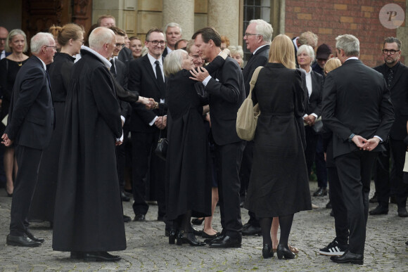 La veuve Ulla Thornit, Le prince Joachim de Danemark - La famille royale du Danemark assiste aux funérailles de Per Thornit, ancien chef de la cour de la famille royale danoise, en l'Eglise Holmens à Copenhague, le 8 août 2024. © Dana Press / Bestimage 