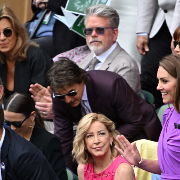 Catherine (Kate) Middleton avec la princesse Charlotte et Pippa Middleton dans les tribunes de la finale du tournoi de Wimbledon 2024, le 14 juillet 2024.