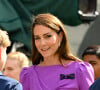 Catherine (Kate) Middleton avec la princesse Charlotte et Pippa Middleton dans les tribunes de la finale du tournoi de Wimbledon 2024, le 14 juillet 2024.