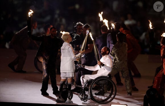 Michaël Jeremiasz et Beatrice Vio (Bebe Vio) lors de la cérémonie d'ouverture des jeux paralympiques Paris 2024 place de la Concorde à Paris le 28 août 2024. © Jacovides / Perusseau / Bestimage  Opening ceremony of the Paris 2024 Paralympic Games at Place de la Concorde in Paris on 28 August 2024 