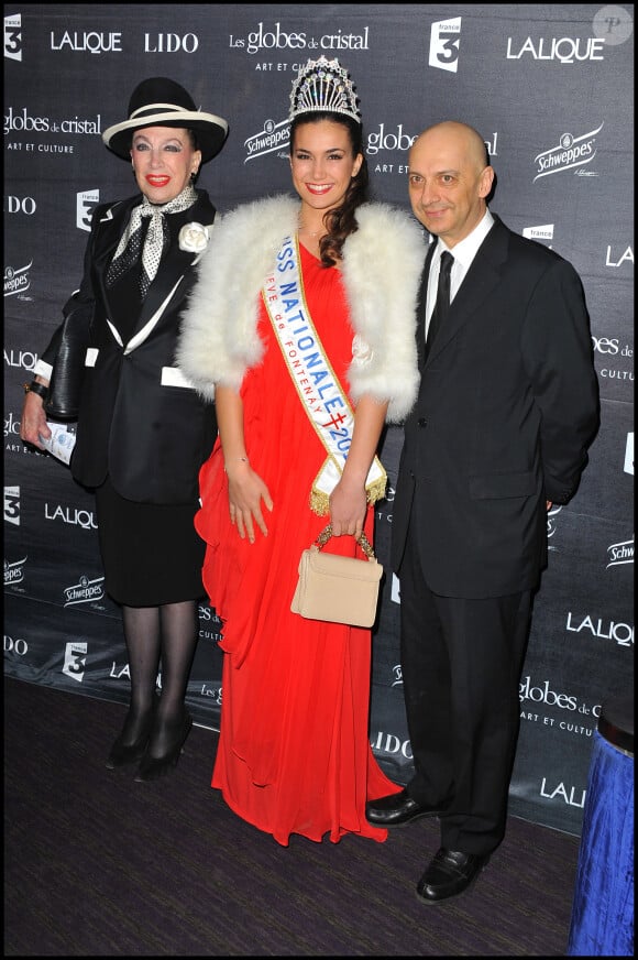 Archive - GENEVIEVE DE FONTENAY, BARBARA MOREL ( MISS NATIONALE ) & XAVIER DE FONTENAY - PHOTOCALL DE LA CEREMONIE DES GLOBES DE CRISTAL AU LIDO . © Guillaume Gaffiot /Bestimage