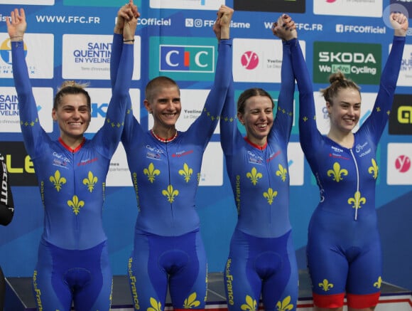 Illustration Championnats de France de cyclisme sur piste à Saint-Quentin-en-Yvelines, France, le 5 janvier 2024. © Jonathan Rebboah/Panoramic/Bestimage  French Track Cycling Championships in Saint-Quentin-en-Yvelines, France, on January 5, 2024. Clara Copponi Valentine Fortin Marie Patouillet Lara Lallemant 