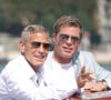 Venise, ITALIE - Les stars hollywoodiennes Brad Pitt et George Clooney prennent un bateau-taxi de l'hôtel Cipriani pour se rendre au festival du film de Venise sur le Lido.