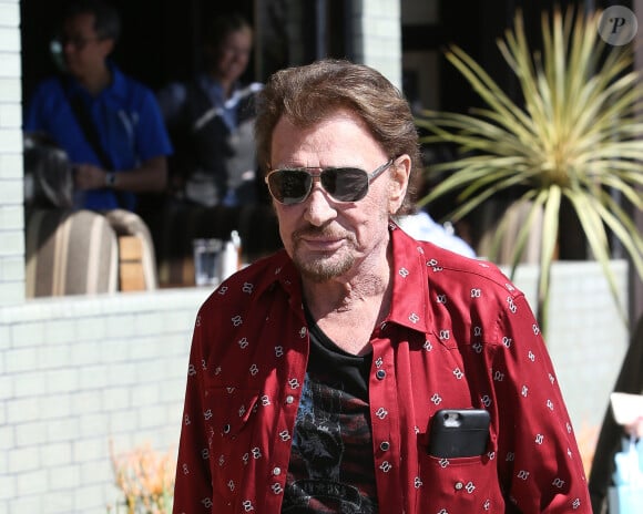 Johnny Hallyday avec sa femme Laeticia, leurs filles Jade et Joy, Marie Poniatowski avec son mari Pierre Rambaldi et leur fille Tess, à Santa Monica, le 1er avril 2017.