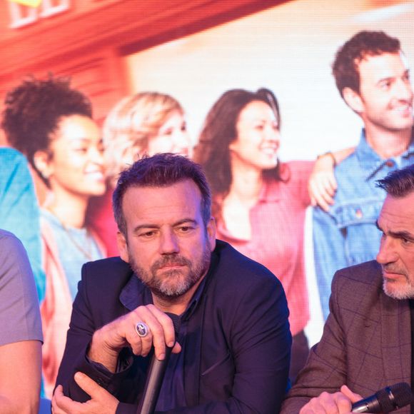 Laurent Kérusoré, Stéphane Henon et Jérôme Bertin lors de la rencontre avec l'équipe de Plus Belle La Vie, Encore Plus Belle (TF1), modérée par le journaliste Alexandre du Serie Mania Festival international Lille 2024, à Lille, France, le 16 mars 2024. © Stéphane Vansteenkiste/Bestimage  Series Mania festival opening ceremony in Lille, France, on March 16, 2024.