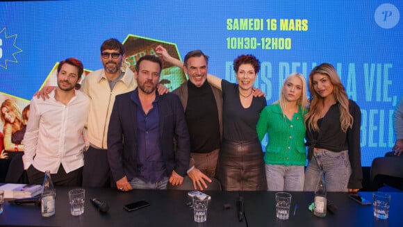 Jeremy Charvet, Laurent Kérusoré, Stéphane Henon, Jérôme Bertin, Marie Réache, Manon Chevallier et Lola Marois lors de la rencontre avec l'équipe de Plus Belle La Vie, Encore Plus Belle (TF1), modérée par le journaliste Alexandre du Serie Mania Festival international Lille 2024, à Lille, France, le 16 mars 2024. © Stéphane Vansteenkiste/Bestimage  Series Mania festival opening ceremony in Lille, France, on March 16, 2024.