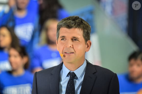 French journalist and anchor Thomas Sotto animates the official announcement of the flag bearers for the Paris 2024 Olympic and Paralympic Games at France Television headquarters in Paris on July 12, 2024. Photo by Firas Abdullah/ABACAPRESS.COM 