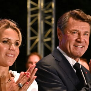 Christian Estrosi, le maire de Nice, avec sa femme, Laura Tenoudji Estrosi et son invité d'honneur Renaud Muselier, le préside,nt de la région PACA, a orchestré "Lou Festin Nissart", un diner amical et convivial autour du maire, au jardin Albert 1er sur la Coulée Verte à Nice le 6 septembre 2024. © Bruno Bebert/Bestimage