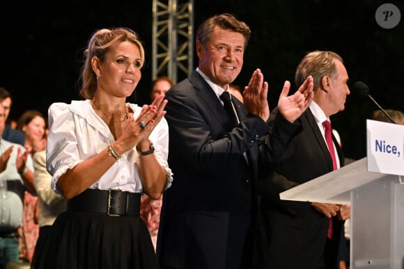 Christian Estrosi, le maire de Nice, avec sa femme, Laura Tenoudji Estrosi et son invité d'honneur Renaud Muselier, le préside,nt de la région PACA, a orchestré "Lou Festin Nissart", un diner amical et convivial autour du maire, au jardin Albert 1er sur la Coulée Verte à Nice le 6 septembre 2024. © Bruno Bebert/Bestimage