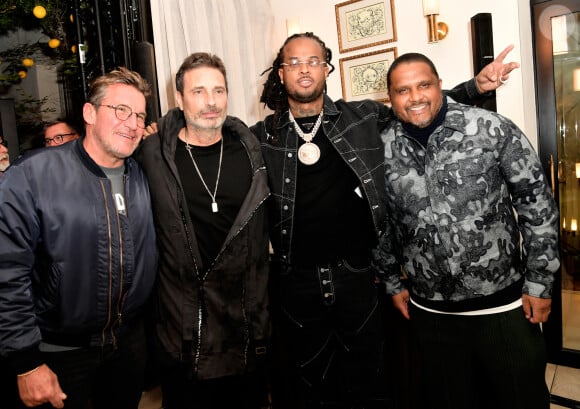 Richard Orlinski, Benjamin Castaldi, Kalash (chanteur), Angelo Gopée (DG Live Nation) - L'hôtel Les Jardins du Faubourg célèbre ses 5 ans à Paris le 16 septembre 2024. © Veeren/Bestimage