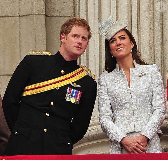 Le prince Harry et la duchesse de Cambridge sur le balcon du palais de Buckingham après la montée des couleurs à Horse Guards Parade, à Londres, Royaume-Uni, le samedi 14 juin 2014. Photo par Xposure/ABACAPRESS.COM