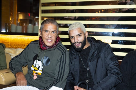 Exclusif - Samy Naceri et Brahim Zaibat lors du lancement du restaurant "Festif chez Noura" , gastronomie libanaise, à Paris le 3 janvier 2022. © Pierre Perusseau / Bestimage 