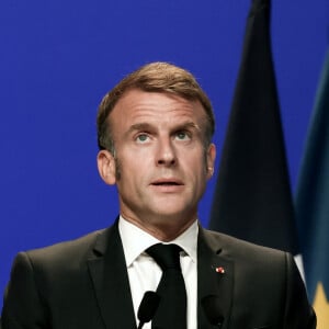 Le Président de la République, Emmanuel Macron participe à la Rencontre internationale pour la paix de la communauté Sant'Egidio, au Palais des Congrès, Paris, le 22 septembre 2024. © Stéphane Lemouton / Bestimage