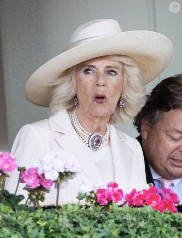 Le roi Charles III d'Angleterre et Camilla Parker Bowles, reine consort d'Angleterre, assistent à la dernière journée des courses hippiques Royal Ascot? le 22 juin 2024. 