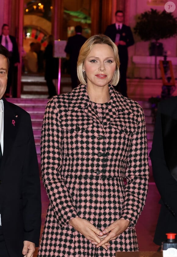 S.A.S. la Princesse Charlène de Monaco , Présidente d'Honneur de l'association Pink Ribbon, a procédé à l'illumination de la place du casino en rose à Monaco le 4 Octobre 2024. © Dominique Jacovides - Bruno Bebert / Bestimage 